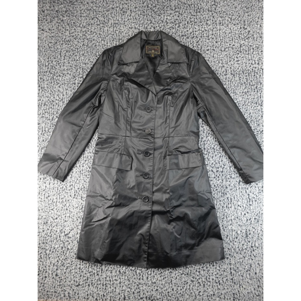 Express Trench Coat Womens 7/8 Black Good PVC Laminated Mid-Length Jacket FF-600